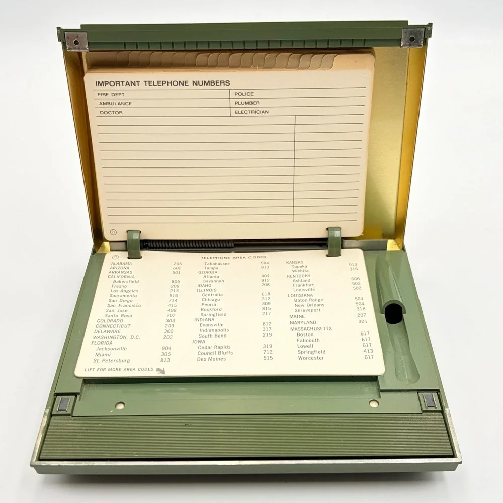 Vintage‎ Park Sherman Telephone Index Pop Up Address Book Gold Avocado Green MCM